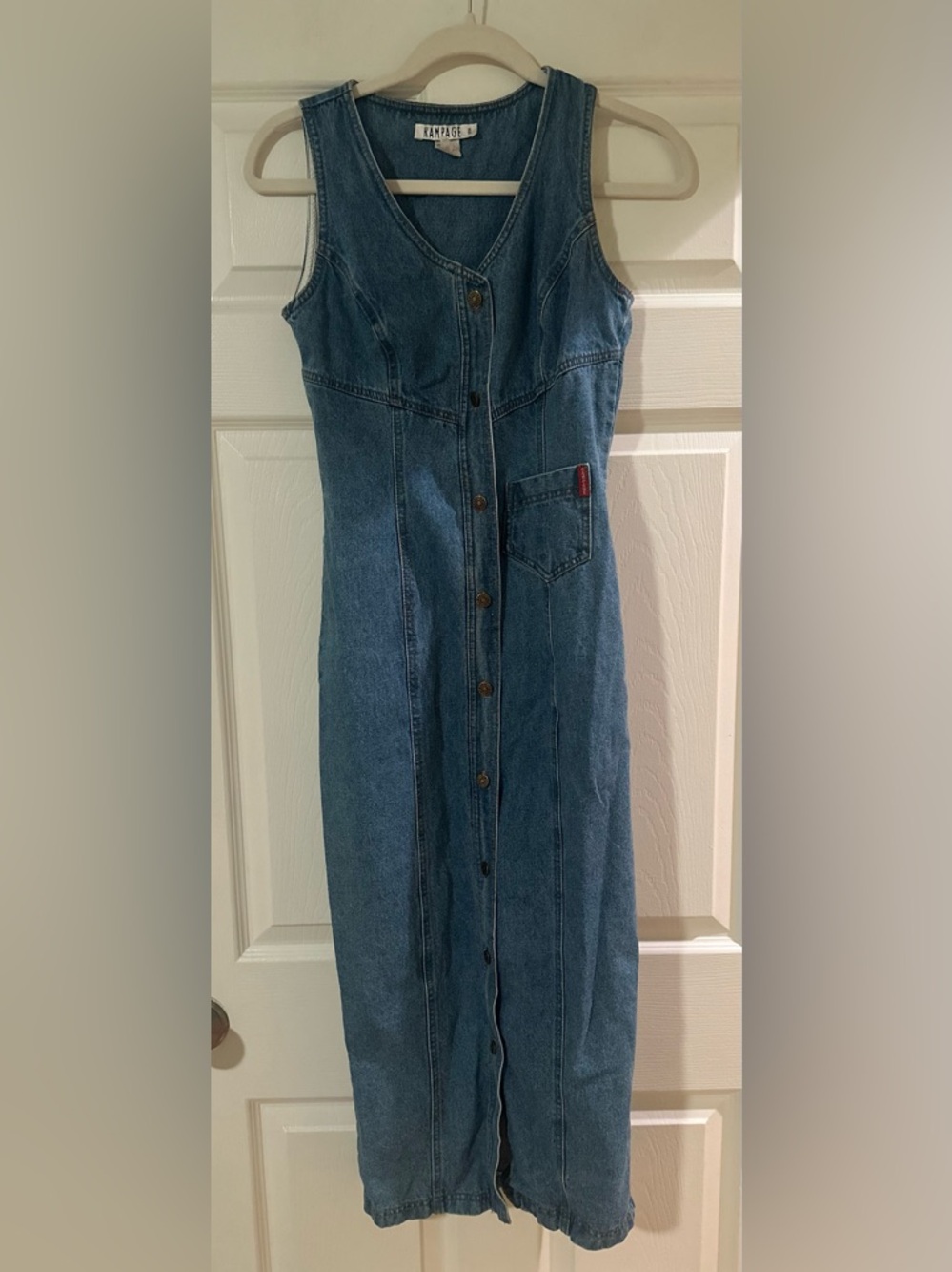 90s Vintage Dress Juniors Rampage Denim Jean Maxi Western Button Down Dress Sz 3